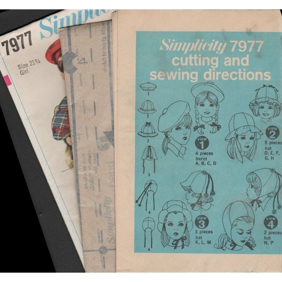 Simplicity 7977 Girls 1960s Sewing Pattern Hats Caps Flower Petal,  Beret, Tam - Picture 4 of 4